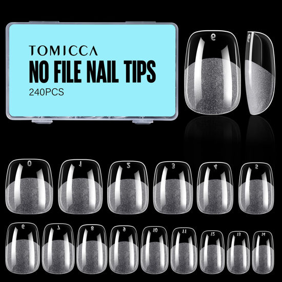 Picture of TOMICCA Extra Short Square Nail Tips,Fake Nails Half Matte Acrylic Gel Nail Tips 240Pcs Full Cover False Nails 12 Sizes for Nail Extension Home DIY Salon