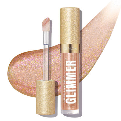 Picture of REVLON Super Lustrous Glimmer Gloss, Valentine's Day Makeup Gifts for Women, Non-Sticky Lip Gloss, High-Shine Finish, Plant-Based Glitter, 004 Happy Hour, 0.13 fl oz