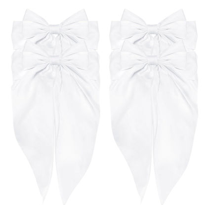 Picture of ATODEN White Hair Bows Silky Satin Hair Ribbons 4Pcs Oversized Long Tail Large Bow Hair Clips Bowknot Aesthetic Wedding Hair Accessories for Women Girls