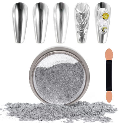 Picture of Laza Chrome Nail Powder Mirror Effect Metallic Dust Holographic Glitter Glazed Manicure Decoration Reflective Pigment for DIY Gel Polish Nail Art, Resin Craft, Gifts - Silver