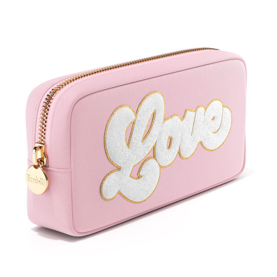 Picture of LOVE Valentine Makeup Bag Travel Cosmetics Pouch and Toiletry Bag, Nylon Zipper Pouch Purse, Cute Make Up Organizer Storage Tote for Women Girls, Travel Skincare Case, Small Makeup Bags, Flamingo