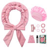 Picture of Gwabee No Heat Overnight Curl Headband, 70" Soft Ribbon Curl Wrap for Long Hair - 9 PCS Rods Set with Bonnet, Pink