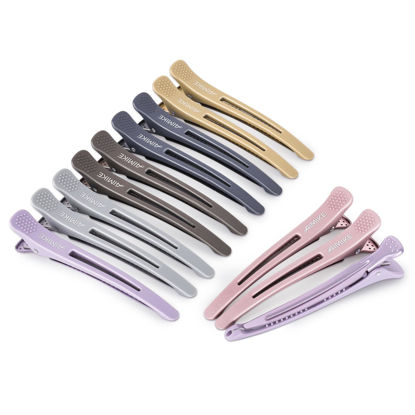 Picture of AIMIKE 12pcs Professional Hair Clips for Styling Sectioning, Anti-Slip No-Trace Duck Billed Hair Clips with Silicone Band, Salon and Home Hair Cutting Clips for Hairdresser, Women, Men - 4.3” Long
