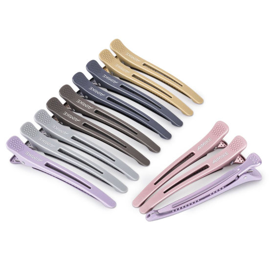 Picture of AIMIKE 12pcs Professional Hair Clips for Styling Sectioning, Anti-Slip No-Trace Duck Billed Hair Clips with Silicone Band, Salon and Home Hair Cutting Clips for Hairdresser, Women, Men - 4.3” Long