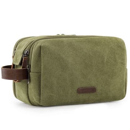 Picture of BAGSMART Toiletry Bag for Men, Canvas Travel Toiletry Organizer Dopp Kit Water-resistant Shaving Bag for Toiletries Accessories,Green-Large