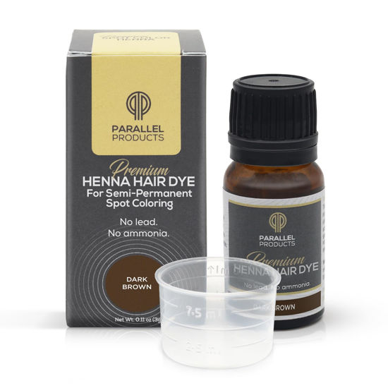 Picture of Parallel Products Spot Color Henna Kit - Henna Hair Dye - 3 grams - Tint for Professional Spot Coloring - With Mixing Dish - Covers Grey Hair - Root Touch Up (Dark Brown)