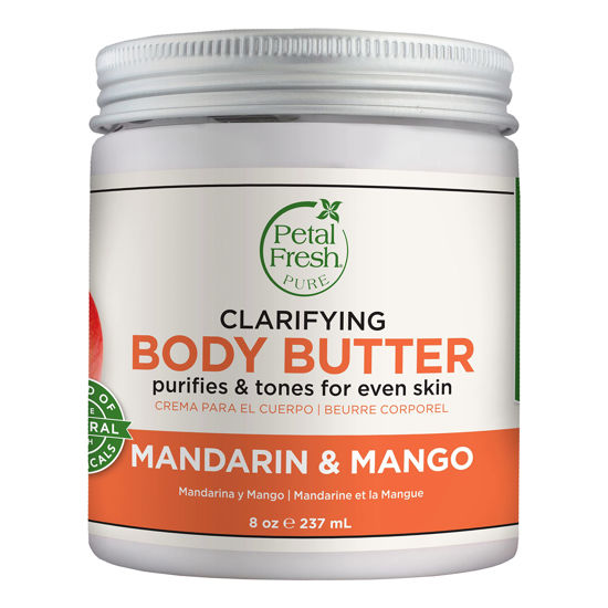 Picture of Petal Fresh Pure Clarifying Mandarin & Mango Body Butter, Organic Coconut Oil, Argan Oil, Shea Butter, Purifying and Toning, For All Skin Tupes, Natural Ingredients, Vegan and Cruelty Free, 8 oz