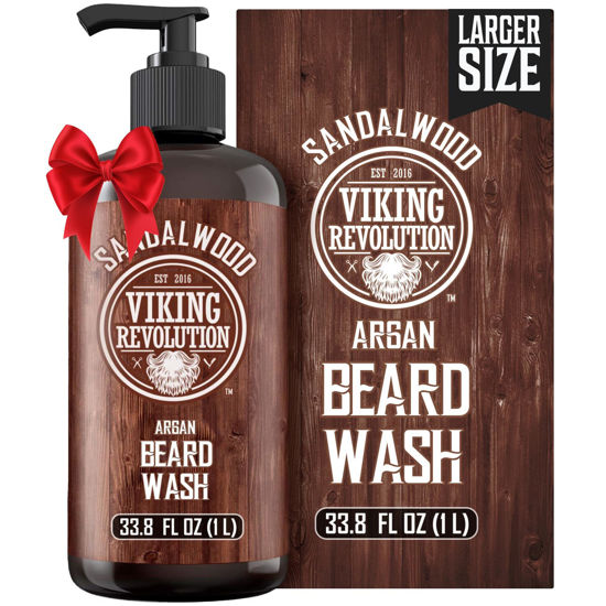 Picture of Viking Revolution Sandalwood Beard Wash for Men with Argan Oil - Beard Softener and Strengthener Beard Shampoo with Ginseng, Red Sage, Vitamin B5, Vitamin E - Sandalwood Beard Care (33.8 Fl oz)