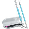 Picture of 2PCS MetalTurquoise/Lake Blue Cuticle Pusher and Cutter Remover Salon Quality Stainless Steel Gel Nail Polish Peeler Scraper Durable Manicure and Pedicure Cleaner Tool For Fingernail and Toenail