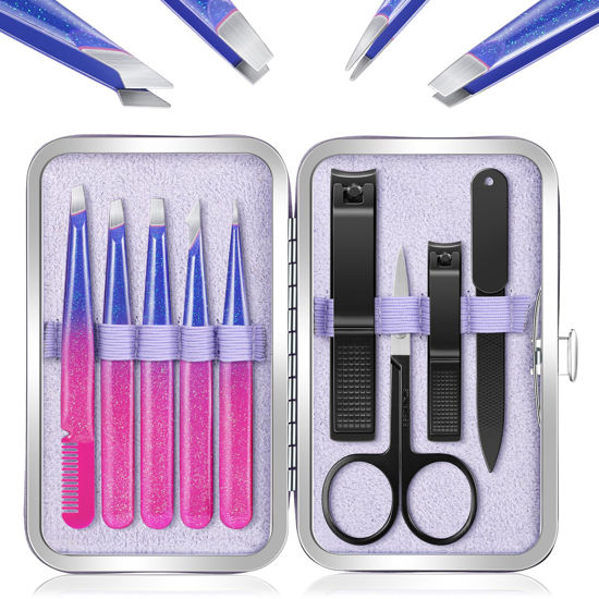 Picture of MORGLES Eyebrow Tweezers for Women and Nail Clipper Set with Travel Case Precision Tweezers for Facial & Ingrown Hair Removal with Scissors
