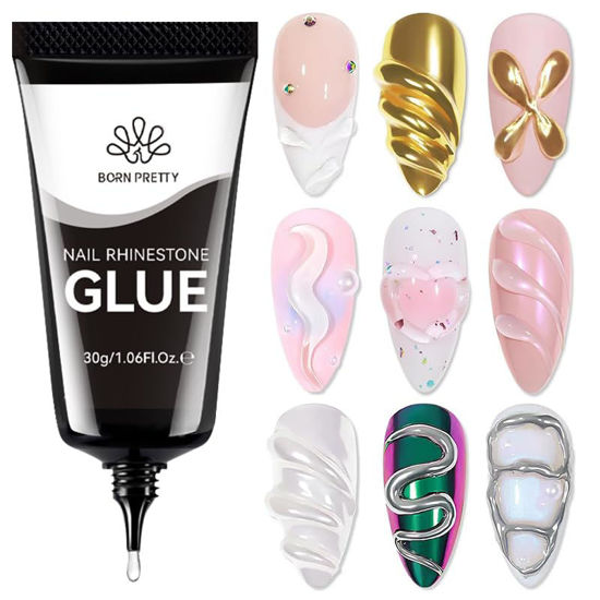 Picture of BORN PRETTY Nail Rhinestone Glue Gel for Nails Super Strong Gel Nail Glue for Nail Charm 3D Nails Gems Beads Nail Art Jewels Cured Need Nail Art DIY at Home 30ML