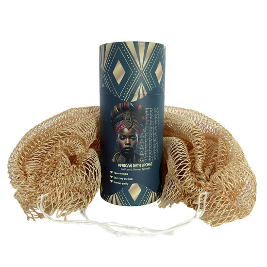 Picture of AFRIKI African Net Sponge, Authentic African Exfoliating Sponge, Black Owned, Back Scrubber, 45 inch Long for Normal to Sensitive Skin, for Daily use, Original Collection