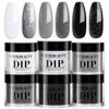 Picture of AZUREBEAUTY Dip Powder Nail Basic Set White Black Silver Grey Pure Sparkle 6 Colors All Seasons Dipping Powder Starter Kit French Nail Art Manicure DIY Salon for Women, No Need Nail Lamp Cured