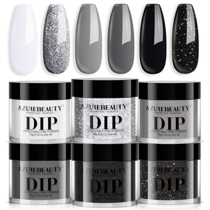 Picture of AZUREBEAUTY Dip Powder Nail Basic Set White Black Silver Grey Pure Sparkle 6 Colors All Seasons Dipping Powder Starter Kit French Nail Art Manicure DIY Salon for Women, No Need Nail Lamp Cured