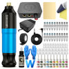 Picture of Tattoo Kit Wormhole Tattoo Gun Kit Tattoo Pen Kit Rotary Tattoo Machine Kit with Tattoo Power Supply and Tattoo Cartridge Needles Complete Tattoo Kit for Beginners (WTK093) Blue