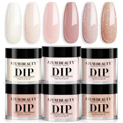 Picture of AZUREBEAUTY Dip Powder Nail Nude Set Light Pink Champagne Shimmery, All Seasons 6 Colors Dipping Powder Starter Kit French Nail Art Manicure DIY Salon for Women, No Need Nail Lamp Cured