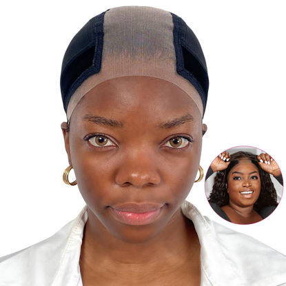 Picture of LAB HAIRS Wig Cap with Grip Band for Keeping Wigs in Place, More Full Cap-wide Transparent Lace for Lace Front Wigs - Brown/Black/Nude Non Slip Cap Make Your Wig Be Glueless (Black-M)