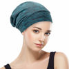 Picture of Silk Satin Lined Bonnet Sleep Cap - Adjustable Stay on All Night Hair Wrap Cover Slouchy Beanie for Curly Hair Protection for Women and Men - Heather Lake Blue