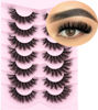 Picture of Mink Lashes Fluffy D Curl False Eyelashes 20mm Long Volume Lashes That Look Like Extensions Cat Eye Fake Lashes Faux Mink Strip Lashes Pack 7 Pairs
