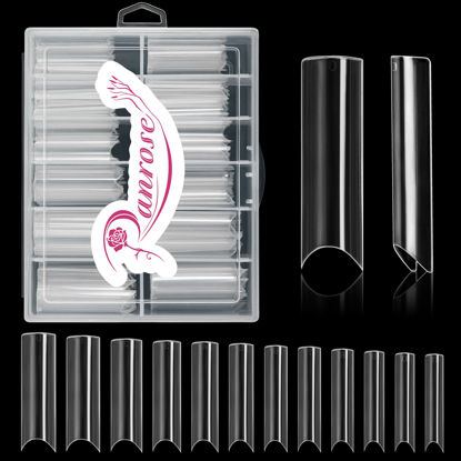 Picture of Ranrose 120PCS Extra Long Half Nail Tips,XXL Super Long Half Cover Deep C Curve False Nails 12 Sizes Tapered Square Press on Nails with Box