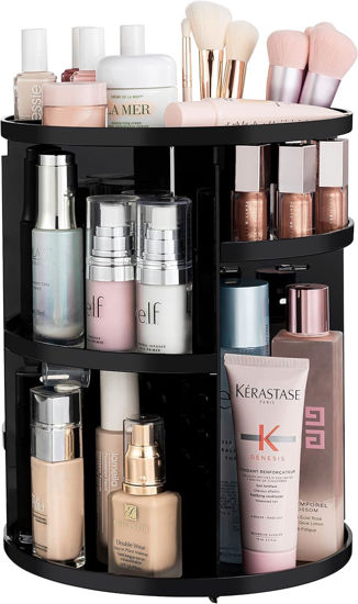 Picture of HBlife 360 Rotating Makeup Organizer Adjustable Carousel Large Capacity Revolving Perfume Organizer Skincare Organizers Cosmetic Storage Spinning Holder for Vanity, Black