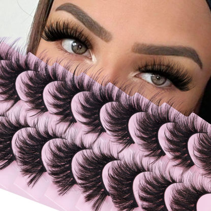 Picture of False Eyelashes Fluffy Mink Lashes 20 mm Cat Eye Lashes Long 5D Wispy Dramatic FANXITON Eye lashes 10 Pairs Pack