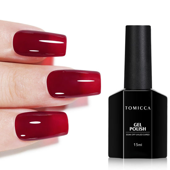 Picture of TOMICCA Sheer Red Gel Nail Polish, Jelly Red Gel Polish Soak Off UV Red Nail Polish Gel, Long Lasting Wine Red Gel Polish Translucent Color Nail Art DIY Manicure Salon