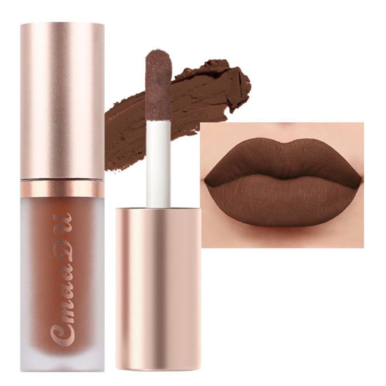 Picture of evpct 1Pcs Dark Brown Matte Liquid Lipstick Lip Gloss Glossy Set for Black Women 24 Hour Silky Velvet Lipstick labiales matte larga duracion mate 24 horas originales 04#