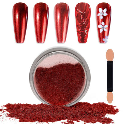 Picture of Laza Chrome Nail Powder Mirror Effect Metallic Dust Holographic Glitter Glazed Manicure Decoration Reflective Pigment for DIY Gel Polish Nail Art, Resin Craft, Gifts- Red