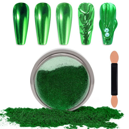 Picture of Laza Chrome Nail Powder Mirror Effect Metallic Dust Holographic Glitter Glazed Manicure Decoration Reflective Pigment for DIY Gel Polish Nail Art, Resin Craft, Gifts - Green
