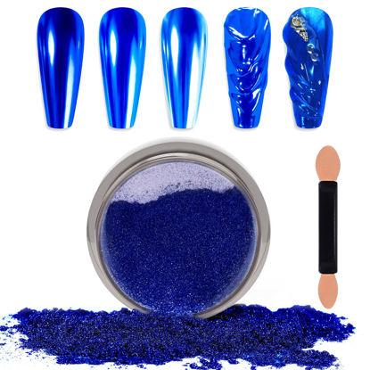 Picture of Laza Chrome Nail Powder Mirror Effect Metallic Dust Holographic Glitter Glazed Manicure Decoration Reflective Pigment for DIY Gel Polish Nail Art, Resin Craft, Gifts - Royal Blue