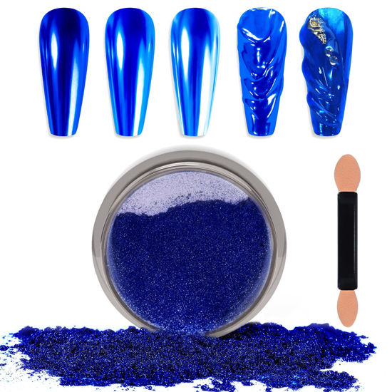 Picture of Laza Chrome Nail Powder Mirror Effect Metallic Dust Holographic Glitter Glazed Manicure Decoration Reflective Pigment for DIY Gel Polish Nail Art, Resin Craft, Gifts - Royal Blue
