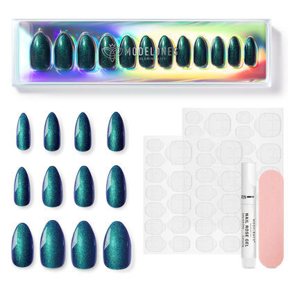 Picture of Modelones Press on Nails, Short Almond Nails, Reusable Nail Kit with Nail Glue Adhesive Tabs Mini Nail File, 24 Fake Nails 12 Sizes, Stick on Nails DIY Home Salon Manicure Gift for Women Girl