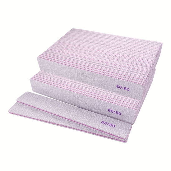 Picture of 80/80 Grit Nail Files, Emery Boards Nail File for Acrylic and Gel Nails, Coarse Nail File Double Sided 80 Grits Emory Professional Filers Reusable Washable Manicure Square Gray (50 Pcs 80/80 Grit)
