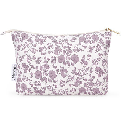 Picture of Narwey Small Makeup Bag for Purse Travel Makeup Pouch Cosmetic Bag Zipper Pouch Bags for Women (Little Dusty Pink Flower)