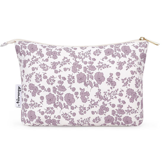 Picture of Narwey Small Makeup Bag for Purse Travel Makeup Pouch Cosmetic Bag Zipper Pouch Bags for Women (Little Dusty Pink Flower)