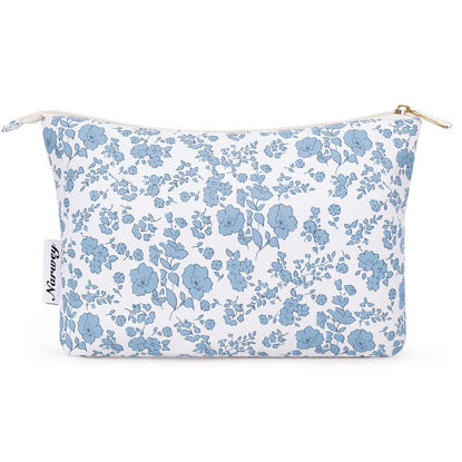 Picture of Narwey Small Makeup Bag for Purse Travel Makeup Pouch Cosmetic Bag Zipper Pouch Bags for Women (Little Blue Flower)