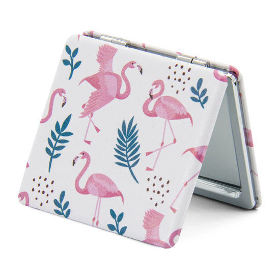 Picture of OMIRO 1X/3X Magnifying Mirror, Unique Painting Compact Mirror with Classical PU Leather (Pink Flamingos)