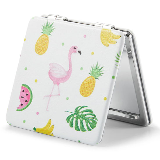 Picture of OMIRO 1X/3X Magnifying Mirror, Unique Painting Compact Mirror with Classical PU Leather (Flamingo and Tropical Print)