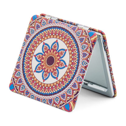 Picture of OMIRO 1X/3X Magnifying Mirror, Unique Painting Compact Mirror with Classical PU Leather (Flower Mandala)