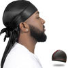 Picture of ForceWave Silky Durag for Men Wave Cap Satin Dorag for Men Women 360 Wave Black