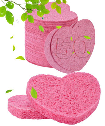 Picture of 50-Count Compressed Facial Sponges for Estheticians- 100% Natural Cellulose Face Sponge Spa Sponges for Face Cleansing, Massage, Pore Exfoliating, Mask, Makeup Removal (Love-Pink)
