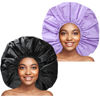 Picture of Jumbo Size Shower Cap 2 PCS Waterproof Shower Caps for Women, Extra Large Shower Cap, Reusable Super Large Bath Caps Hair Cap for Long Thick Curly Hair, Locs, Twist Braids - Black + Purple