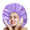 Picture of Jumbo Size Shower Cap 2 PCS Waterproof Shower Caps for Women, Extra Large Shower Cap, Reusable Super Large Bath Caps Hair Cap for Long Thick Curly Hair, Locs, Twist Braids - Black + Purple