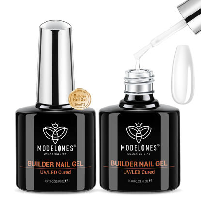 Picture of modelones Builder Nail Gel, 2 Pcs Clear Gel Builder Nail Polish for Nail Thickening, Nail Strengthener Apex Building Extension Gel in a Bottle, 7-In-One LED Builder Nail Gel Polish 10 ml