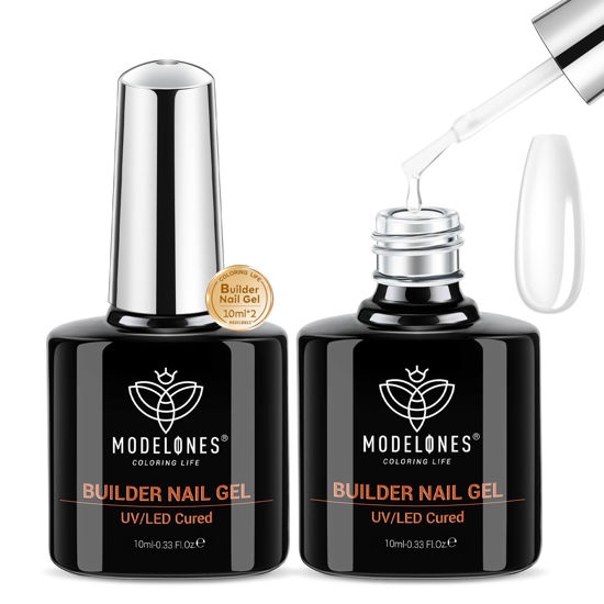 Picture of modelones Builder Nail Gel, 2 Pcs Clear Gel Builder Nail Polish for Nail Thickening, Nail Strengthener Apex Building Extension Gel in a Bottle, 7-In-One LED Builder Nail Gel Polish 10 ml