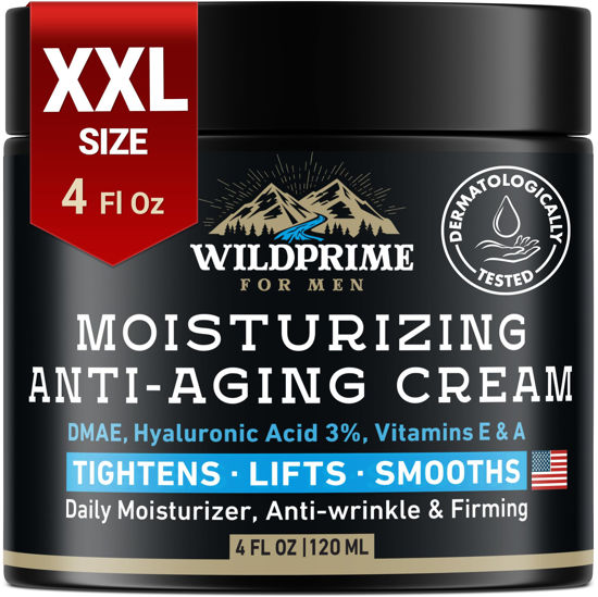 Picture of Men's Face Moisturizer Cream - Anti Aging & Wrinkle - Made in USA - Collagen, Hyaluronic Acid, Vitamins E & A, Avocado Oil - After Shave Lotion - Age Facial Skin Care, Day & Night Moisturizing, 4 oz
