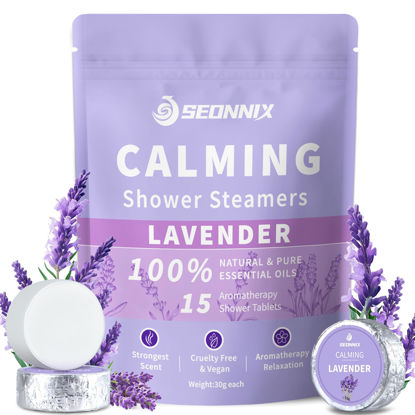 Picture of SEONNIX Shower Steamers Aromatherapy 15 Pack, Stress Relief & Self Care - Lavender Shower Bombs with Natural Essential Oil, Home Spa Shower Travel Essentials, Relaxation Birthday Gifts for Women & Men