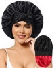 Picture of Satin Bonnet for Women Silk Bonnets for Sleeping Curly Hair Bonnet with Elastic Tie Band Reversible Double Layer Sleep Cap Hair Wrap (Black + Red)