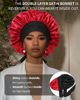 Picture of Satin Bonnet for Women Silk Bonnets for Sleeping Curly Hair Bonnet with Elastic Tie Band Reversible Double Layer Sleep Cap Hair Wrap (Black + Red)